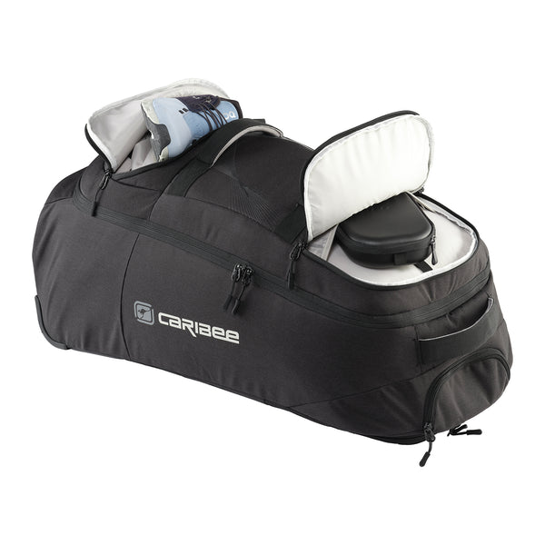Caribee Adventure 70L Hybrid wheel backpack Black front pockets