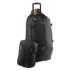 Black travel bag and daypack with wheels on a white background