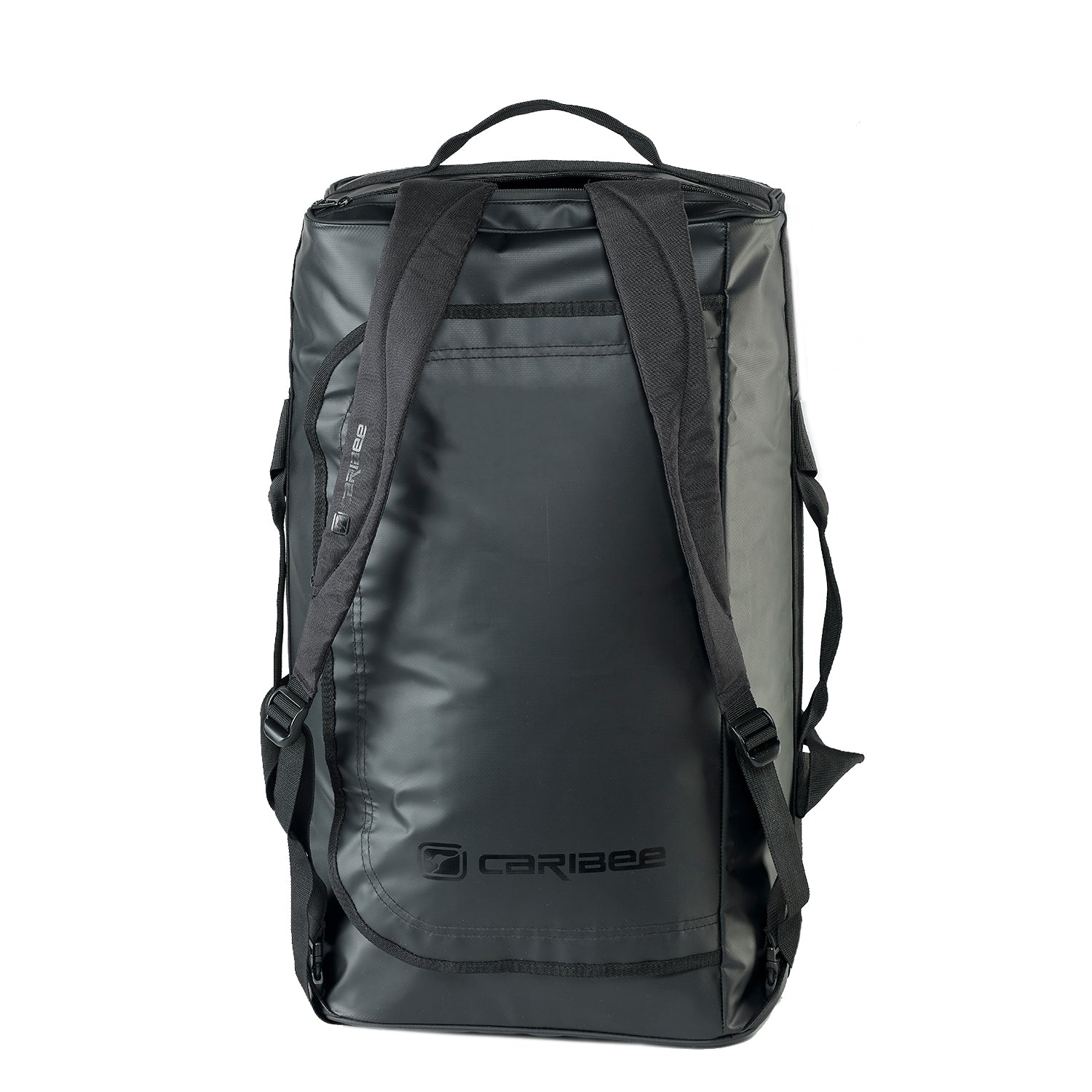 Caribee Titan 50L Gear Bag Black concealable shoulder straps upright