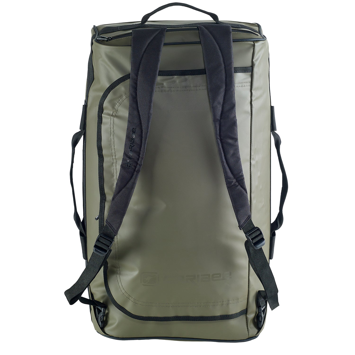 Caribee Titan 50L Gear Bag Olive upright with concealable shoulder straps