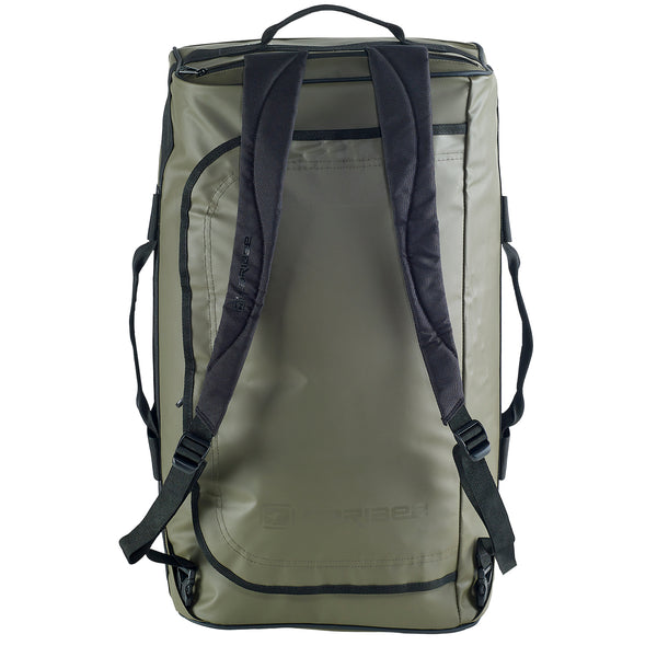 Caribee Titan 50L Gear Bag Olive upright with concealable shoulder straps