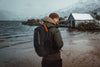 Urban Trek backpack by Caribee next to lake in winter