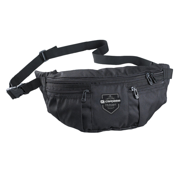 multi pocket waist bag in black colour on white background