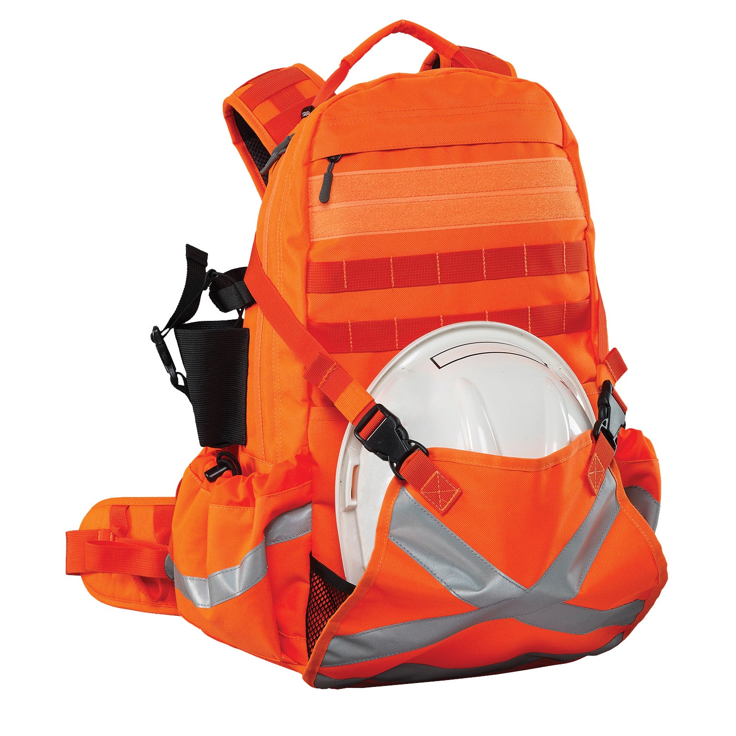 Caribee Mineral King 32L high visibility orange backpack helmet holder