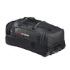 Black and grey Caribee Scarecrow rolling duffel bag with Caribee logo on a white background