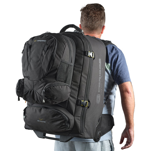 Caribee Sky Master 80 IV wheel travel backpack on model