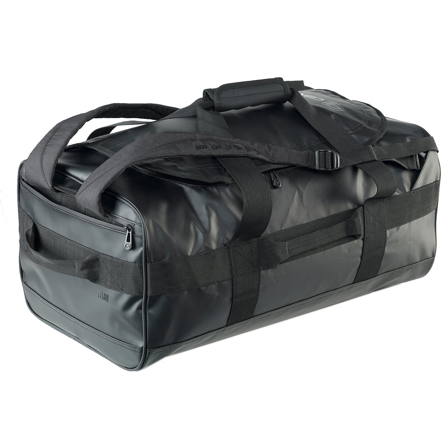 Caribee Titan 50L Gear Bag Black concealable shoulder straps