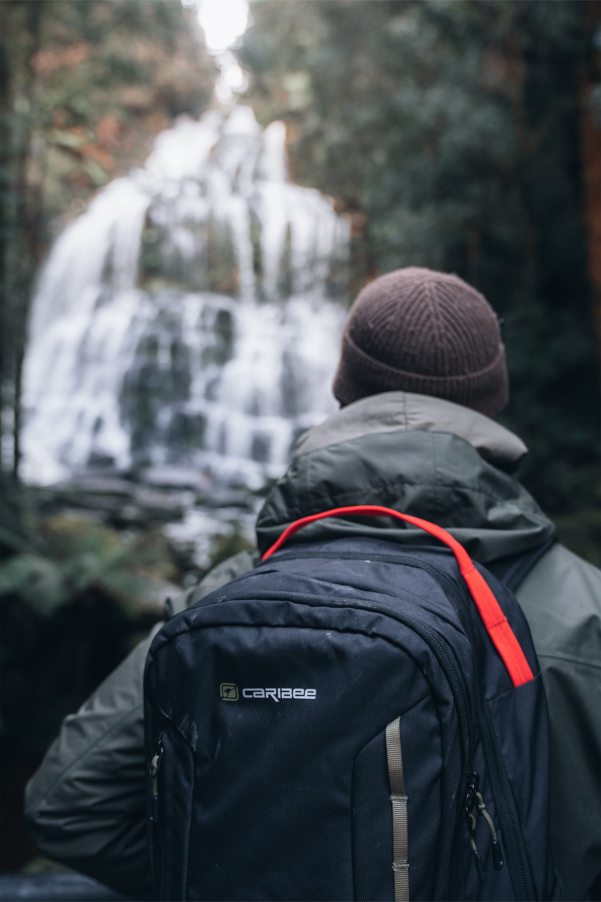 Caribee Urban Trek backpack at waterfall