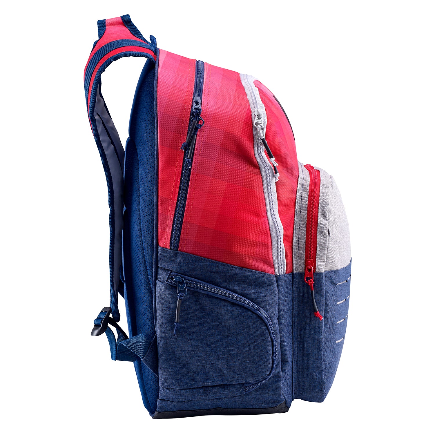 Caribee Bombora backpack Red Plaid side pocket