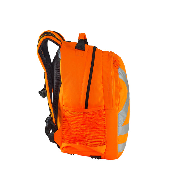 Caribee Calibre 26L high visibility backpack in orange side 2