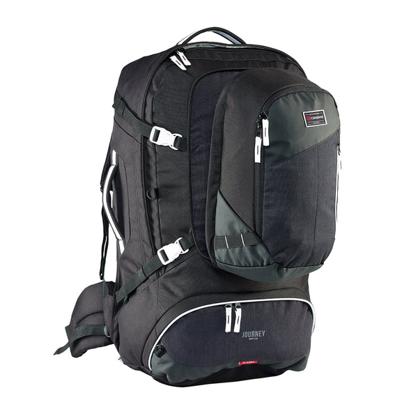 Caribee Journey 65L travel pack black zip off daypack