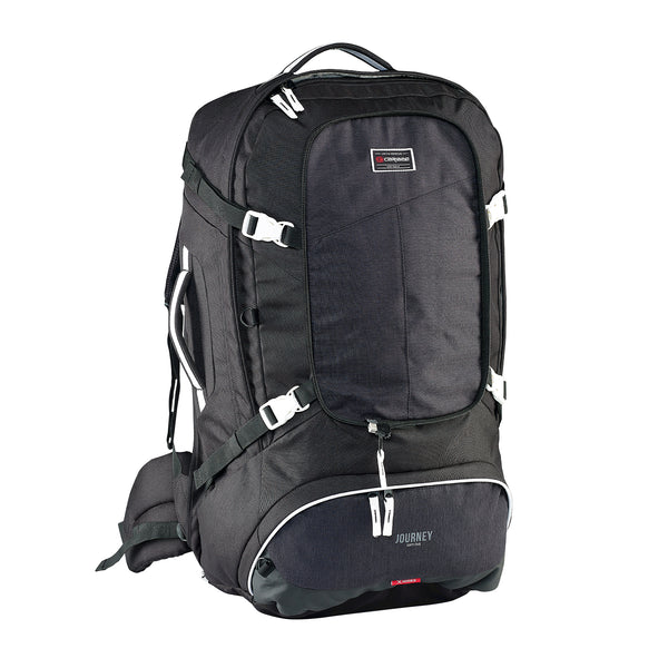 Caribee Journey 65L travel pack black front with no daypack